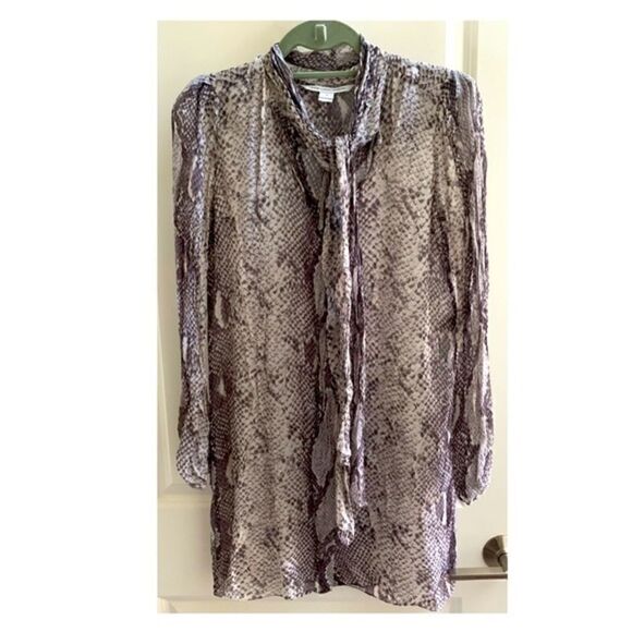 Diane Von Furstenberg Sheer Silk Animal Print Dress + Bow tie - Picture 2 of 4